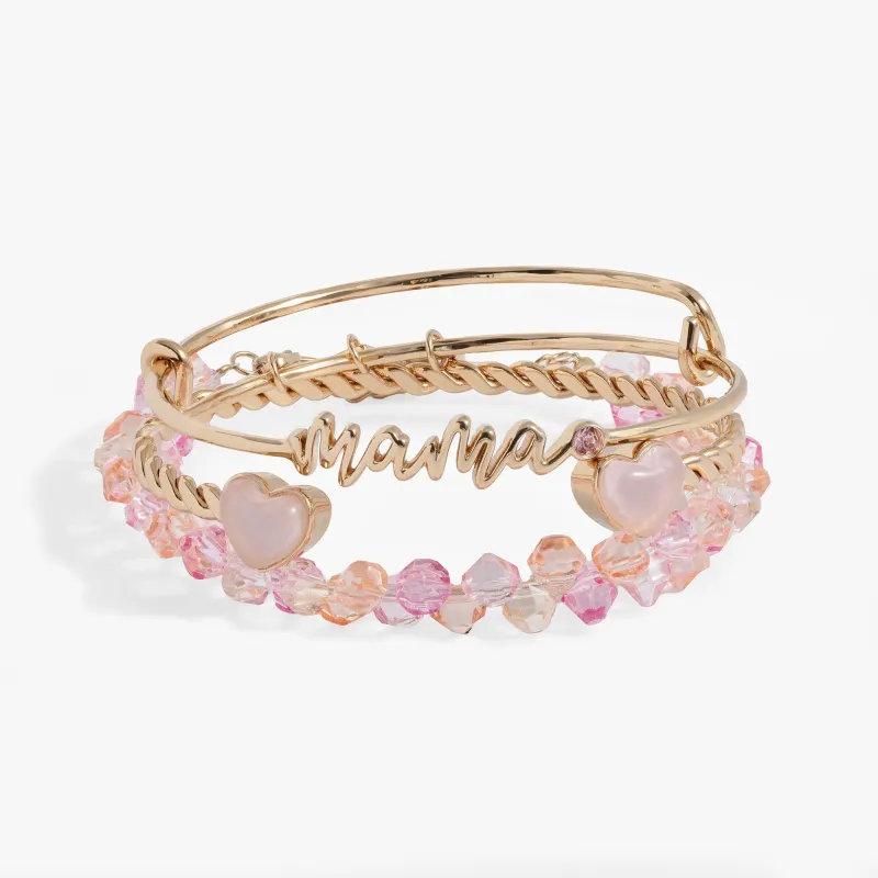 'Mama' Pink Beaded Bangle Set of 3 sold by Zulily