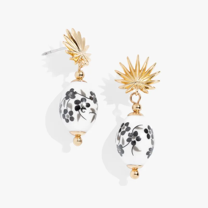 Toile and Palm Drop Earrings sold by Zulily