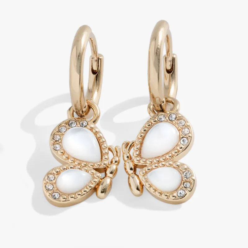 Butterfly Mother of Pearl Huggie Hoop Earrings sold by Zulily