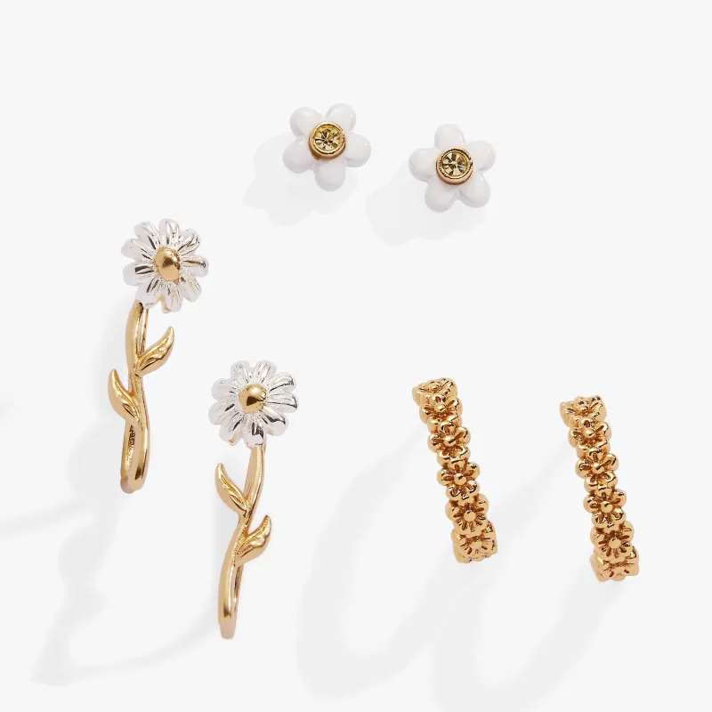 Daisy Flower Stud and Huggie Hoop Earring Set of 3 made by Alex and Ani