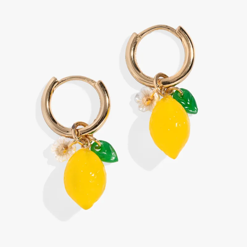 Lemon Huggie Hoop sold by Zulily