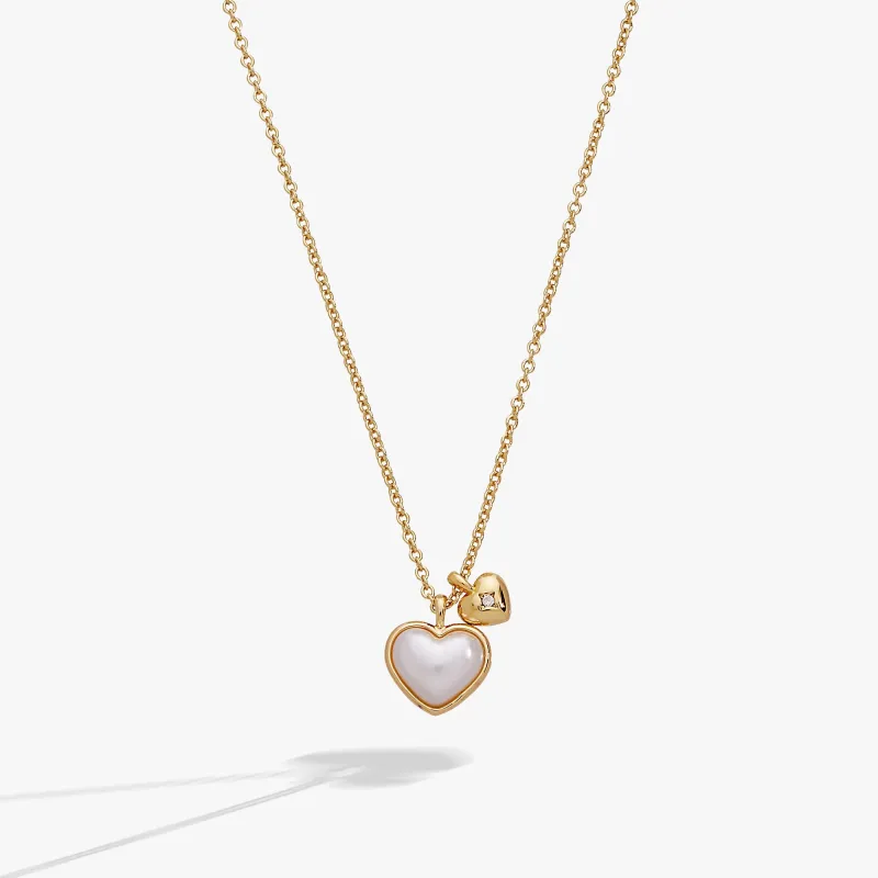 Pearl Heart Duo Charm Necklace made by Alex and Ani