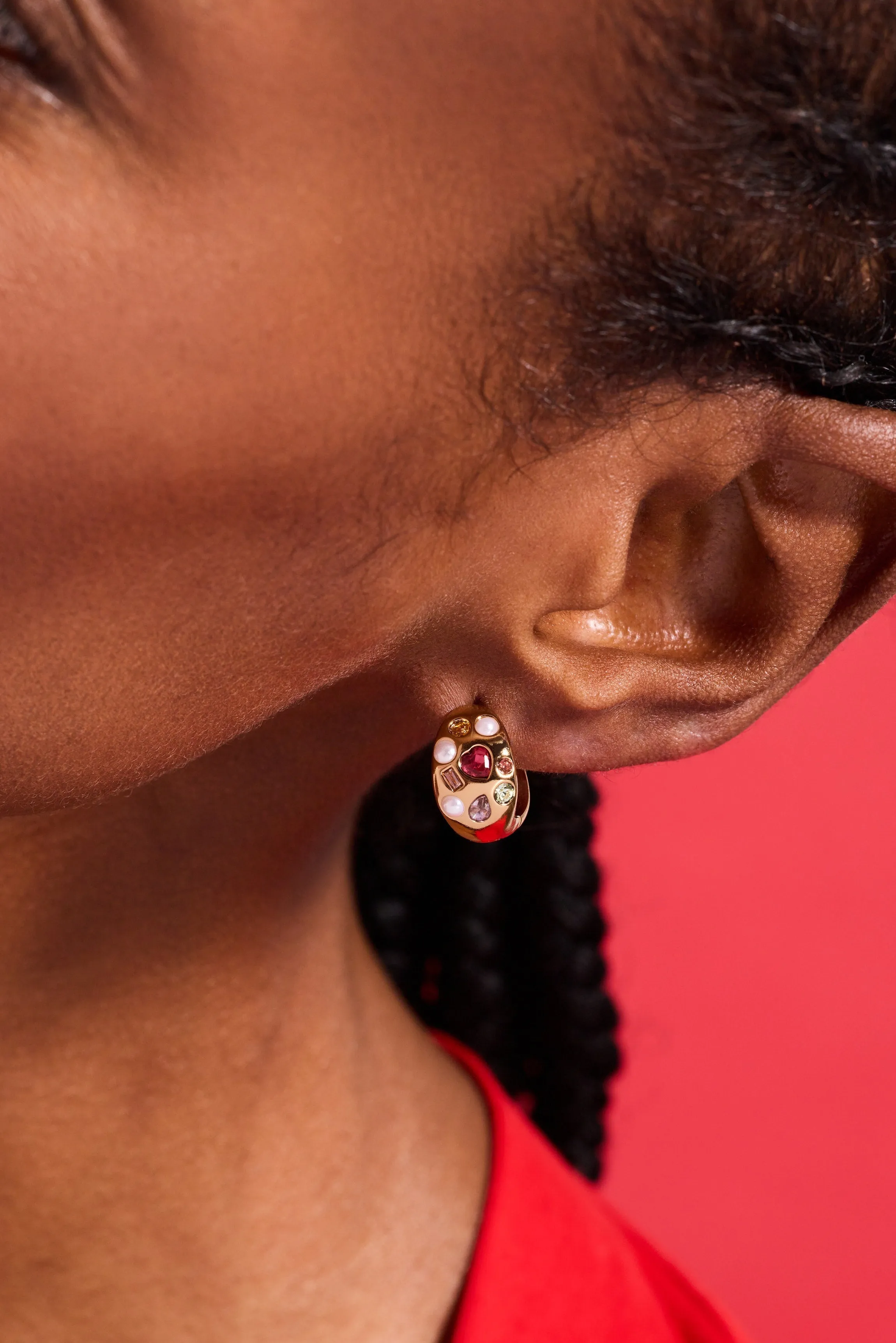 Gemstone Puffy Huggie Hoop Earrings sold by Zulily product image thumbnail 2