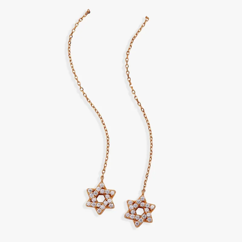 Star of David Delicate Pave Crystal Threader Earrings made by Alex and Ani
