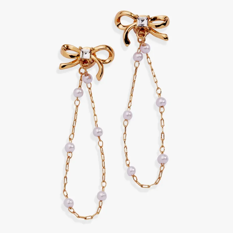 Bow Pearl Coquette Front to Back Chain Earrings made by Alex and Ani