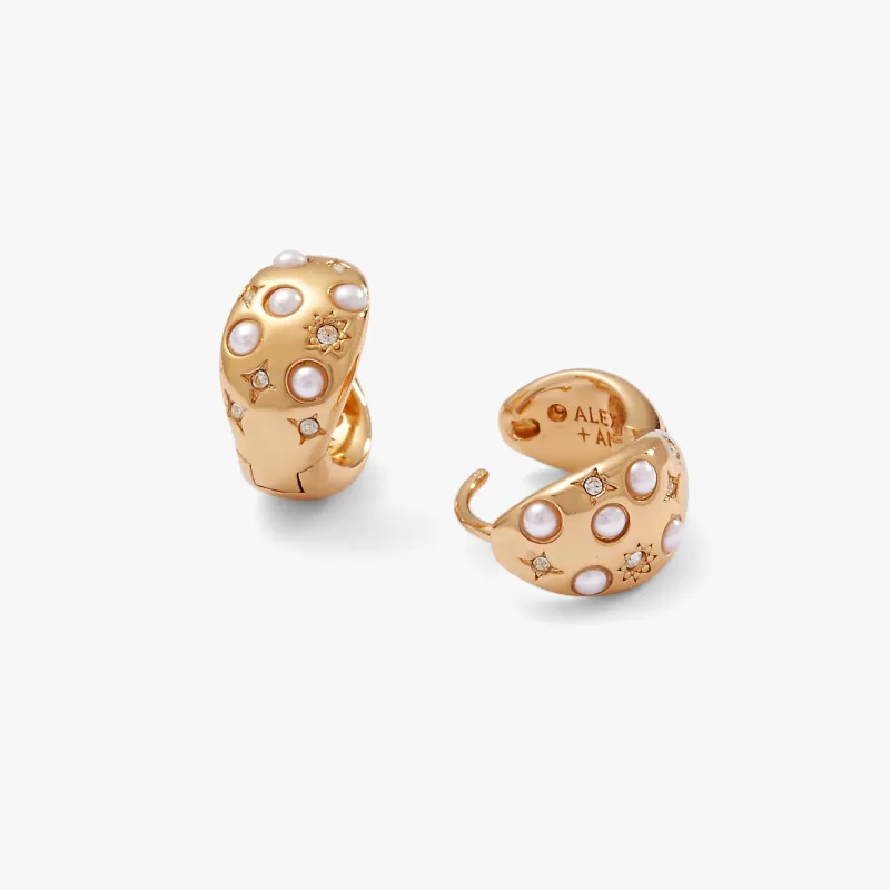 Pearl and Crystal Huggie Hoop Earrings sold by Zulily