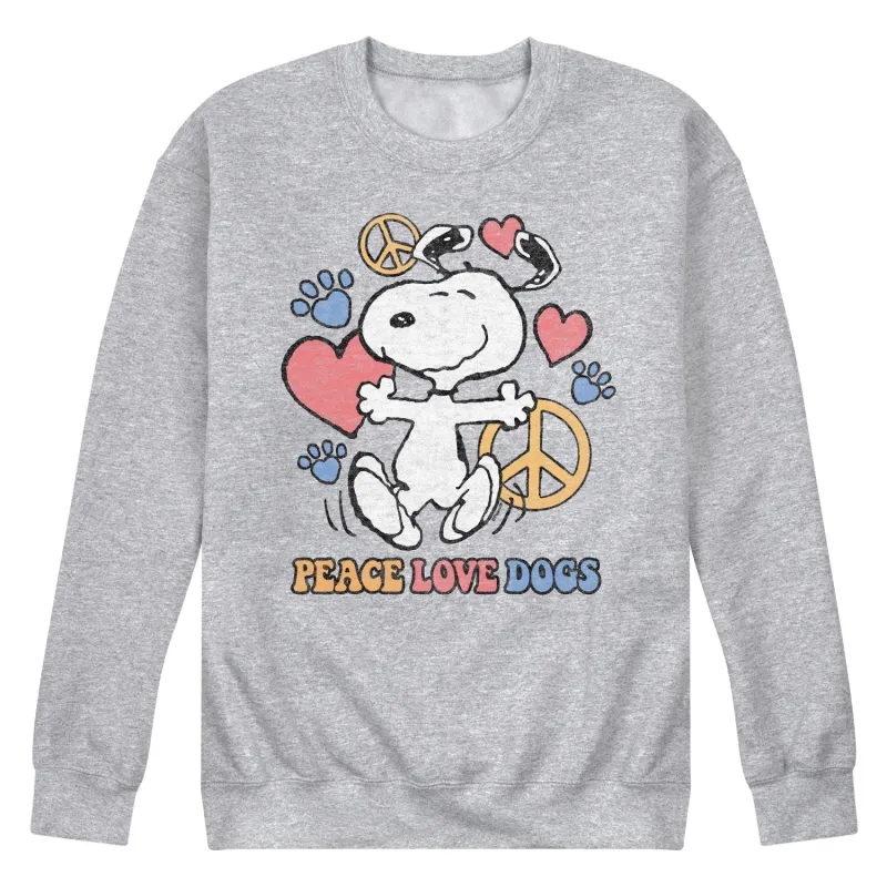 Peanuts - Peace Love Dogs - Men's Crew Neck Fleece Pullover made by Peanuts