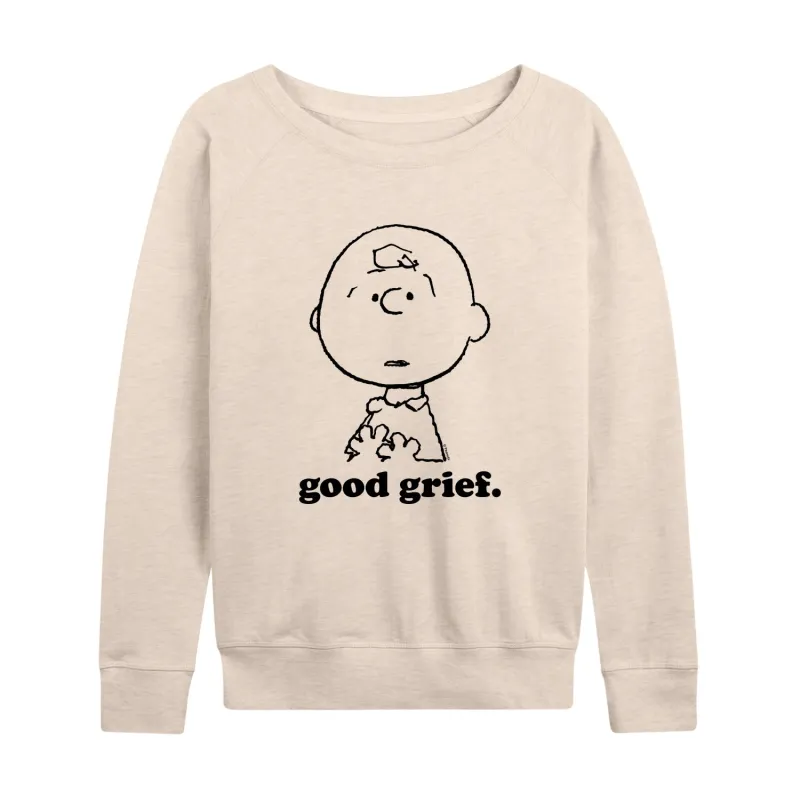 Peanuts - Good Grief Charlie Brown Face - Women's French Terry Long Sleeve Pullover made by Peanuts