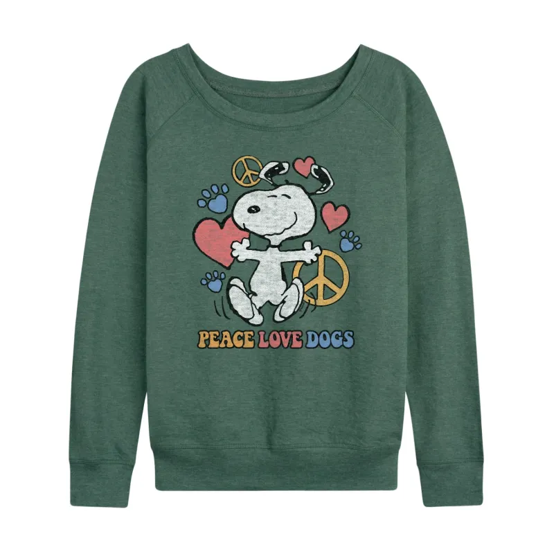 Peanuts - Peace Love Dogs - Women's Lightweight French Terry Long Sleeve Shirt sold by Zulily