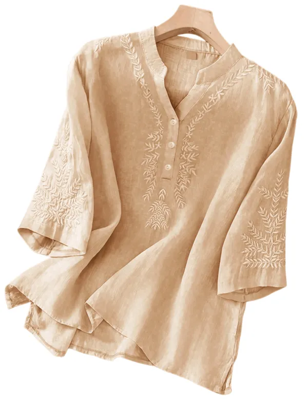 Chic YC Women's Embroidery V-Neck Half Sleeve Blouse Loose Summer Casual Boho Style Shirt made by Zulily