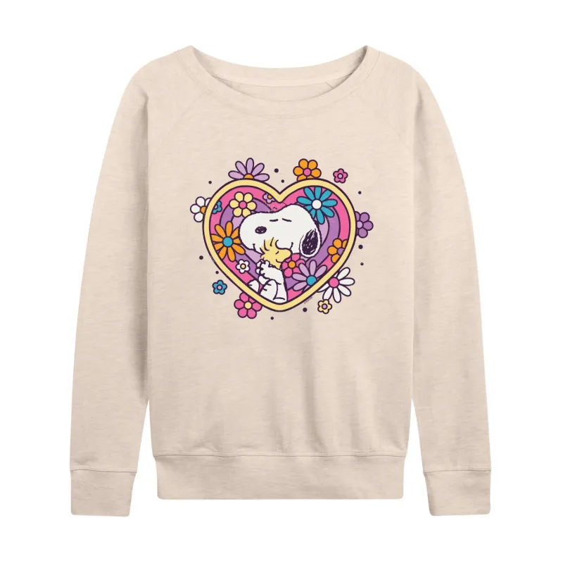 Peanuts - Hug Heart Flower - Women's Lightweight French Terry Long Sleeve Shirt sold by Zulily