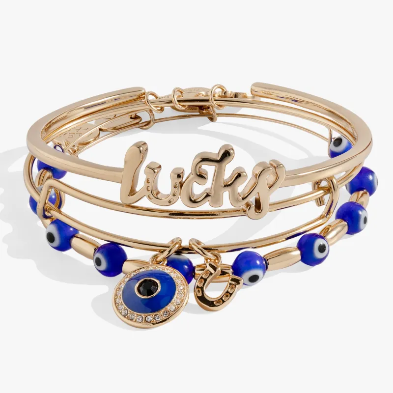 Evil Eye Bangles Set of 3 sold by Zulily