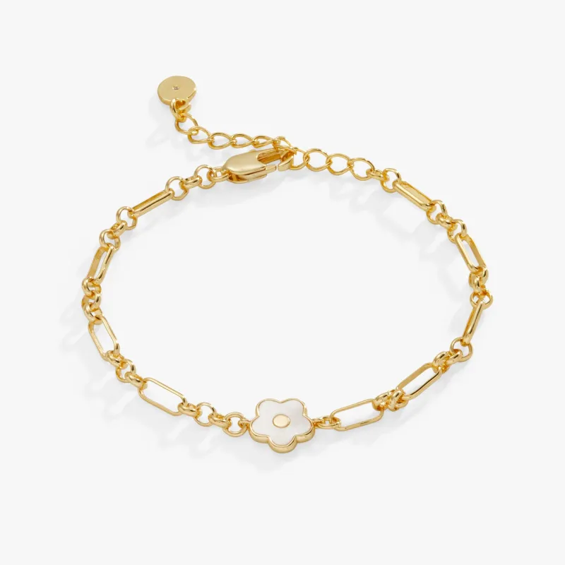 Mother Of Pearl Daisy Charm Chain Bracelet made by Alex and Ani