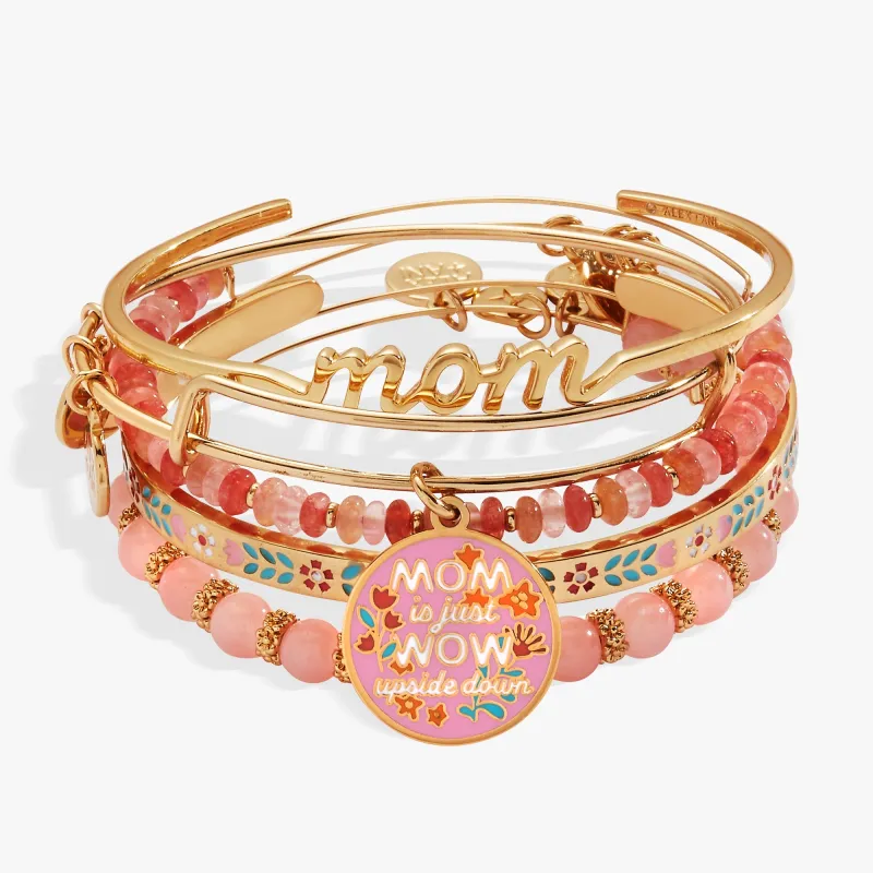 'Mom Is Just Wow Upside Down' Bangle Set of 5 sold by Zulily