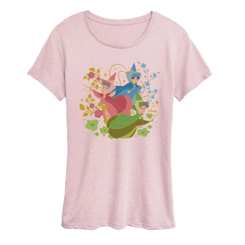 Disney Princess - Flora Fauna and Merryweather - Women's Short Sleeve Graphic T-Shirt made by Zulily