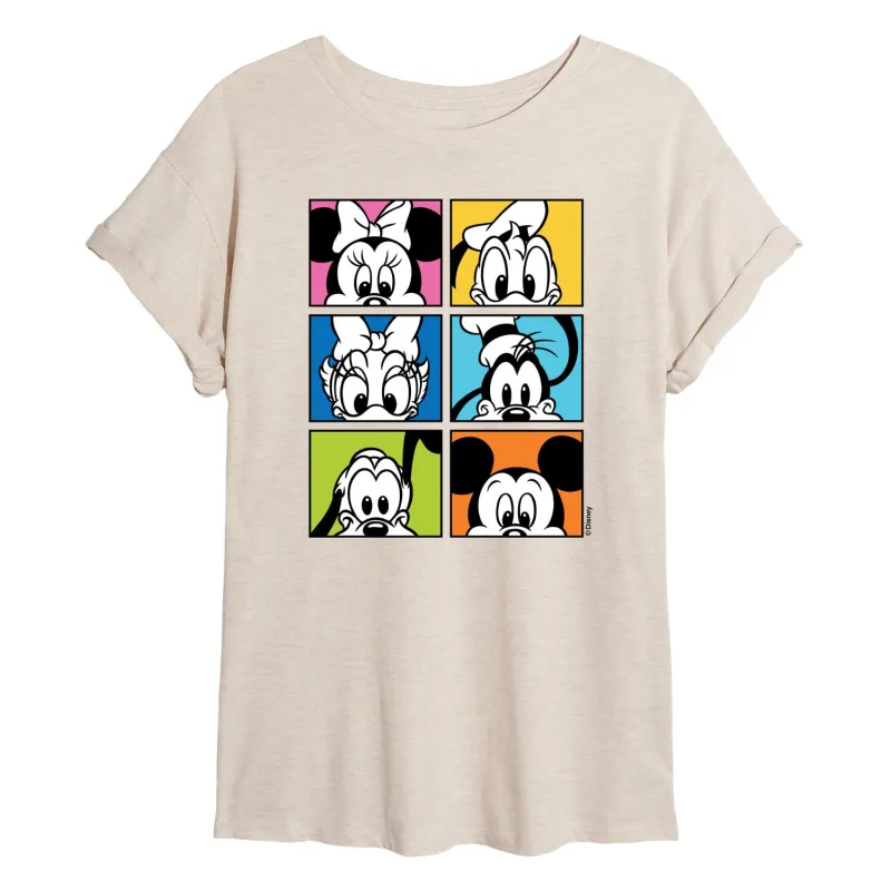 Disney - Colorful Character Squares - Juniors Oversized Graphic T-Shirt sold by Zulily