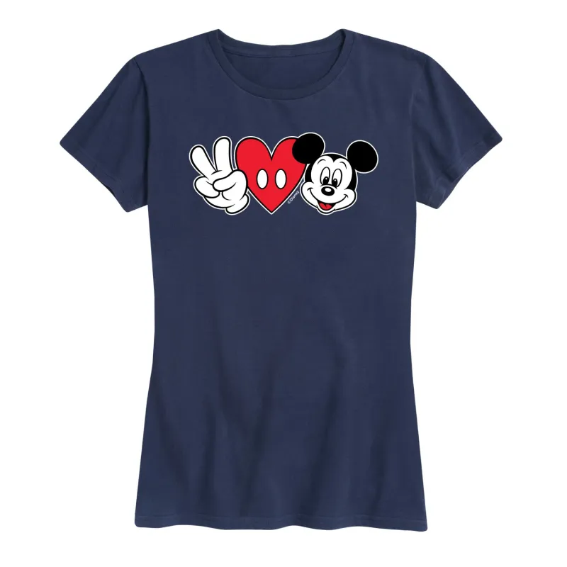Mickey & Friends - Peace Love Mickey - Women's Short Sleeve Graphic T-Shirt sold by Zulily