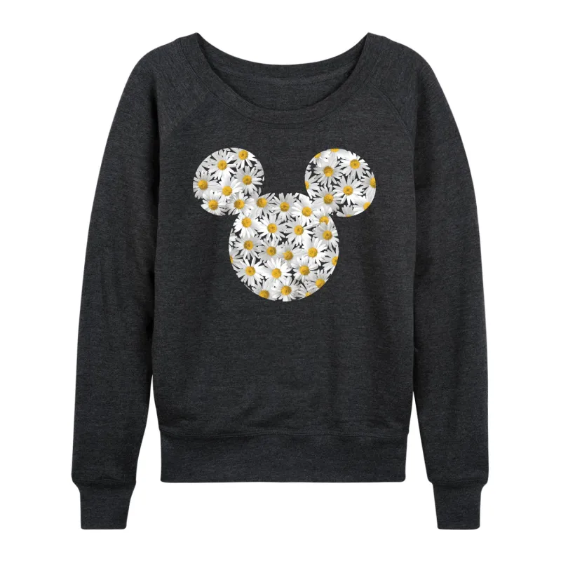 Mickey & Friends - Mickey Head Daisies - Women's Lightweight French Terry Long Sleeve Shirt made by Disney