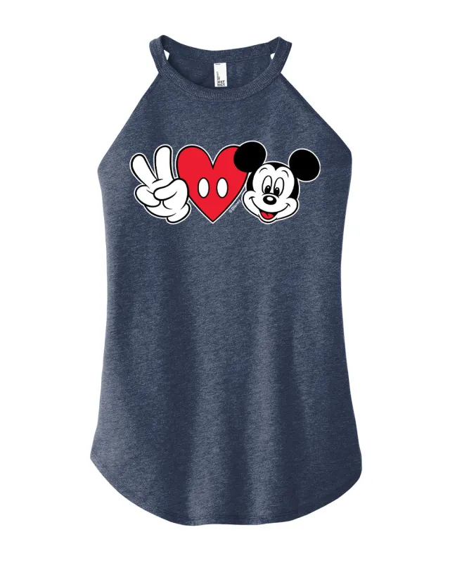 Mickey & Friends - Peace Love Mickey - Juniors High Neck Tank Top sold by Zulily