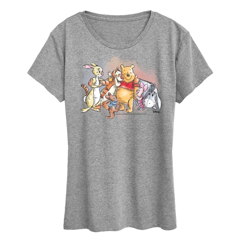 Winnie the Pooh -  Pooh And Friend Group Watercolor - Women's Short Sleeve Graphic T-Shirt sold by Zulily