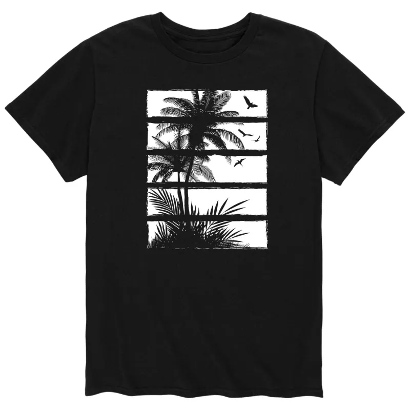 Instant Message - Palm Tree Silhouette, Panels White - Men's Short Sleeve Graphic T-Shirt made by Zulily