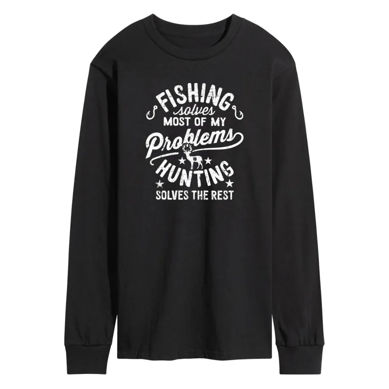 Instant Message - Fishing Solves Most Problems - Men's Long Sleeve Graphic T-Shirt sold by Zulily