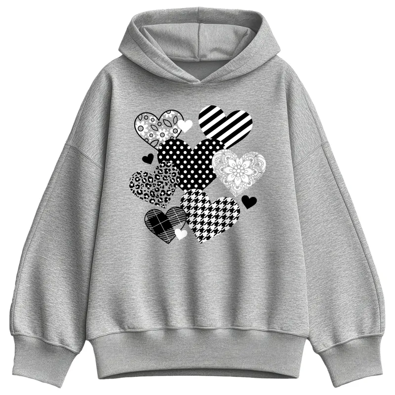 Instant Message - Patterned Hearts - Women's Oversized Fleece Hoodie Sweatshirt sold by Zulily