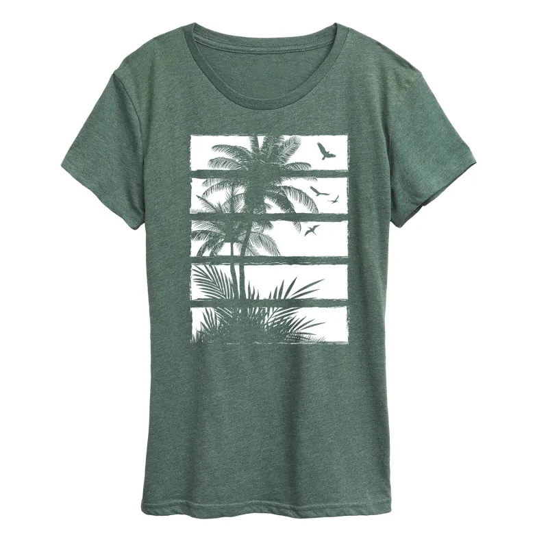 Instant Message - Palm Tree Silhouette, Panels White - Women's Short Sleeve Graphic T-Shirt sold by Zulily