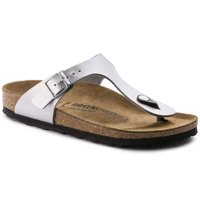 Birkenstock Unisex Gizeh Big Buckle Natural Leather Metallic Silver sold by Zulily