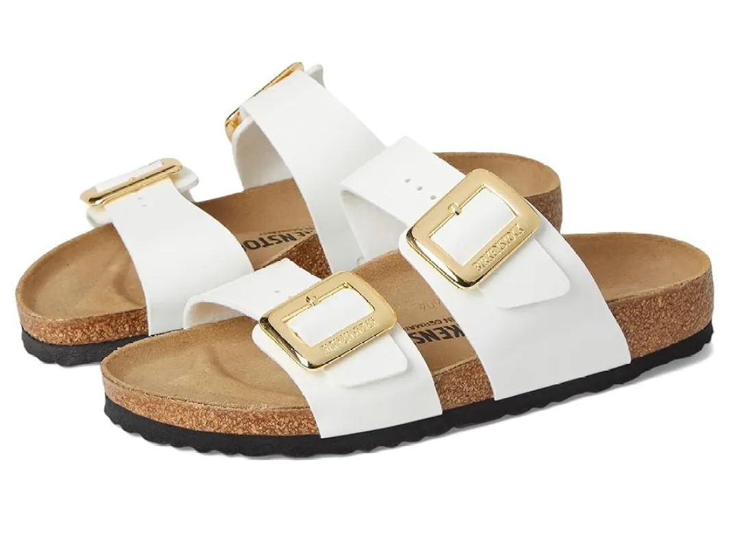 Birkenstock Unisex Sydney Cushion Buckle Birko Flor Patent White sold by Zulily