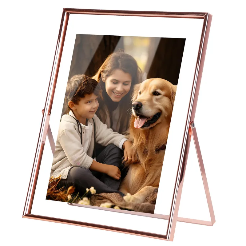 Fresh Fab Finds 2Pcs Standing Rose Gold Metal Picture Frames 5x7IN 8x10IN Vertical Tabletop Floating Photo Frame Double-Glazed Glass Pressed Flower Frame for Home Dec sold by Zulily