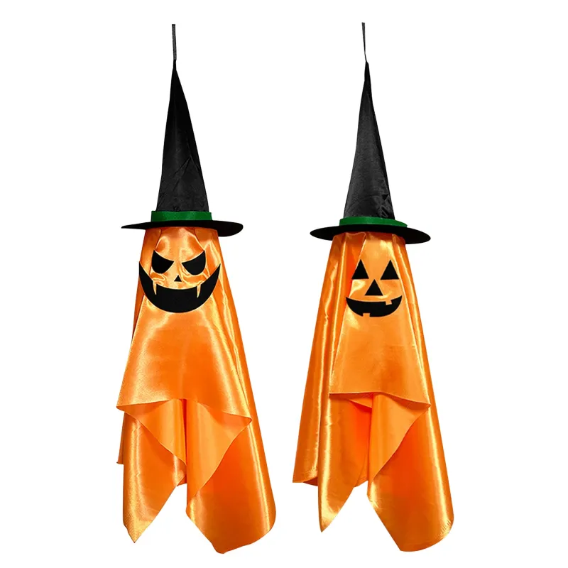 Fresh Fab Finds 2 Pack Hanging Ghosts with Wizard Hat Snicker Scary Face Halloween Party Hanging Decorations Pumpkin Wizard Hat for Eave Tree Porch made by Zulily