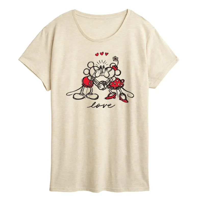 Disney - Mickey Minnie Love Sketch - Women's Short Sleeve Graphic T-Shirt made by Disney