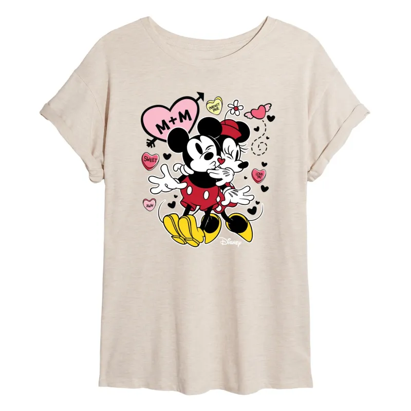 Disney - Mickey Minnie Heart - Juniors Oversized Graphic T-Shirt sold by Zulily