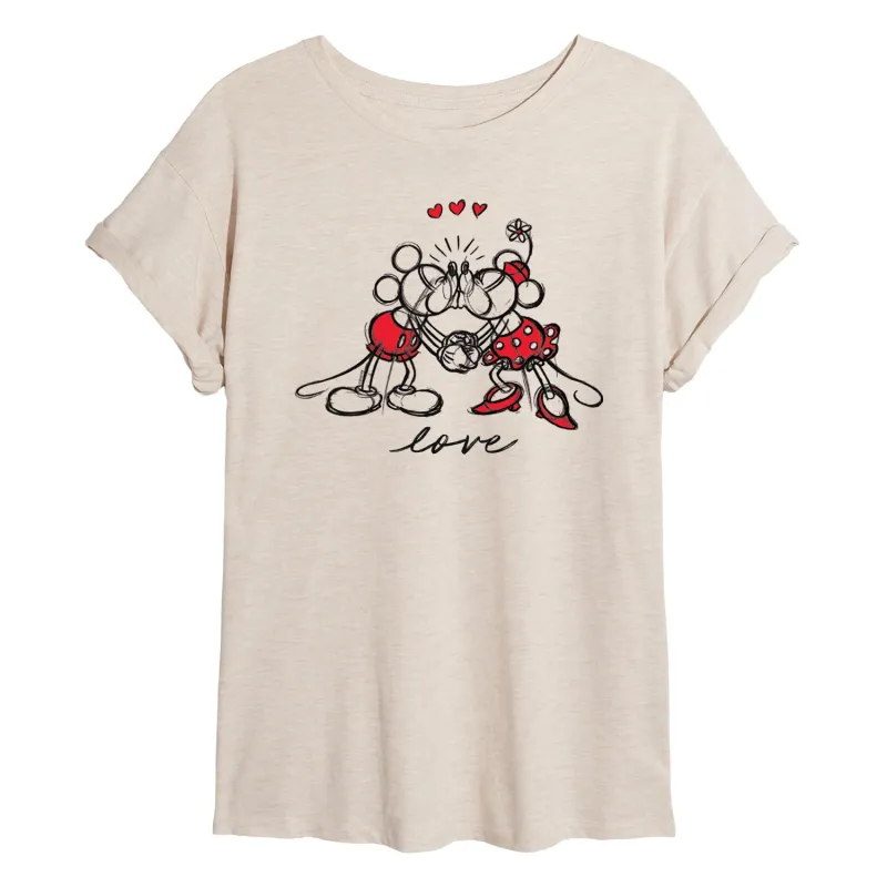 Disney - Mickey Minnie Love Sketch - Juniors Oversized Graphic T-Shirt sold by Zulily