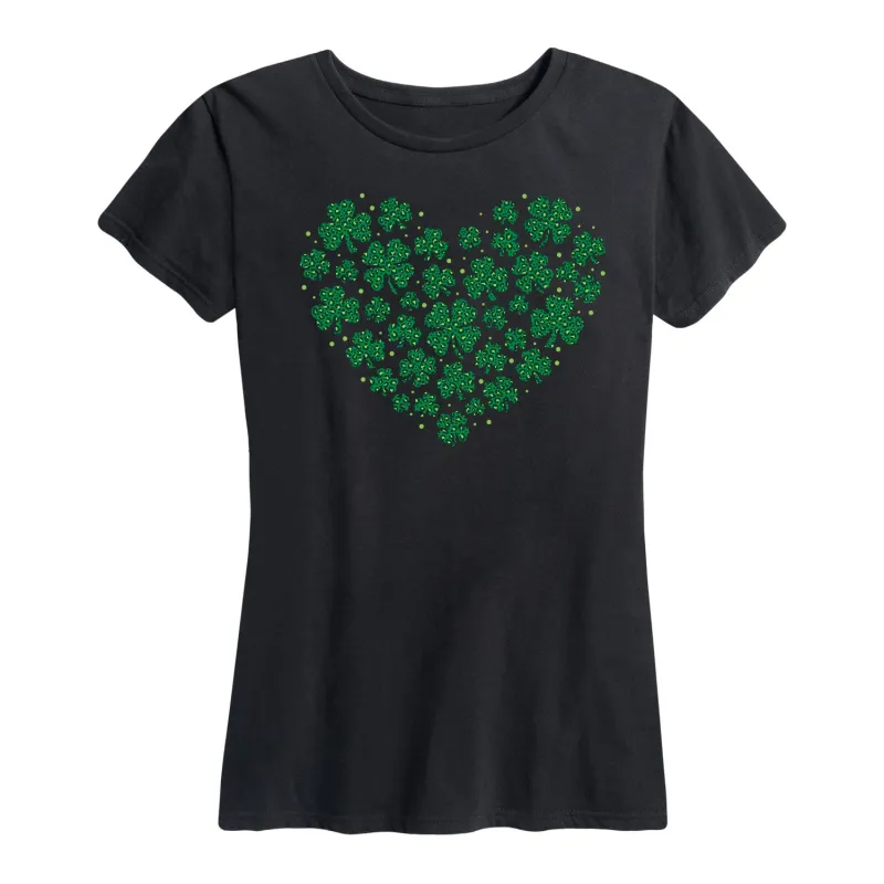 Instant Message - Leopard Print Shamrock Heart - Women's Short Sleeve Graphic T-Shirt made by Zulily