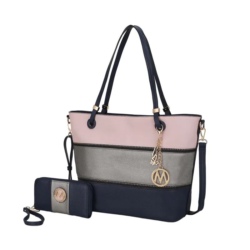 MKF Collection Vallie Color-Block Vegan Leather Women’s Tote Bag with Matching Wallet by Mia K – 2 pcs sold by Zulily