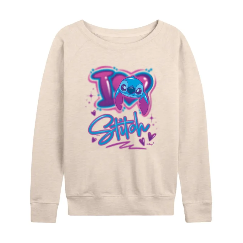 Disney - Lilo & Stitch - I Love Stitch - Women's French Terry Pullover Long Sleeve Shirt made by Zulily