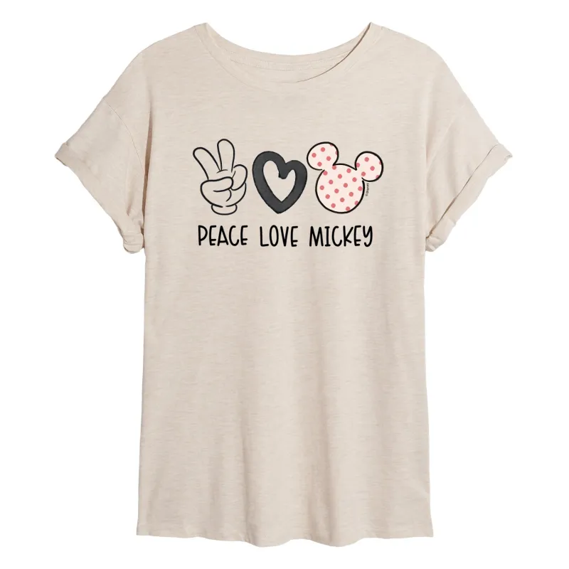 Disney - Peace Love Mickey - Juniors Oversized Graphic T-Shirt made by Disney