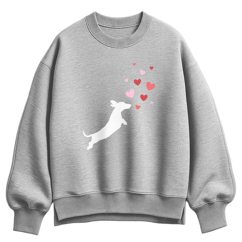 Instant Message - Dachshund Chasing Hearts - Women's Oversized Fleece Crew Sweatshirt made by Zulily