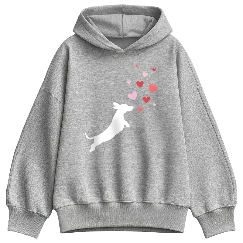 Instant Message - Dachshund Chasing Hearts - Women's Oversized Fleece Hoodie Sweatshirt made by Zulily