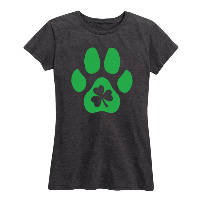 Instant Message - Paw Print Shamrock - Women's Short Sleeve Graphic T-Shirt made by Zulily