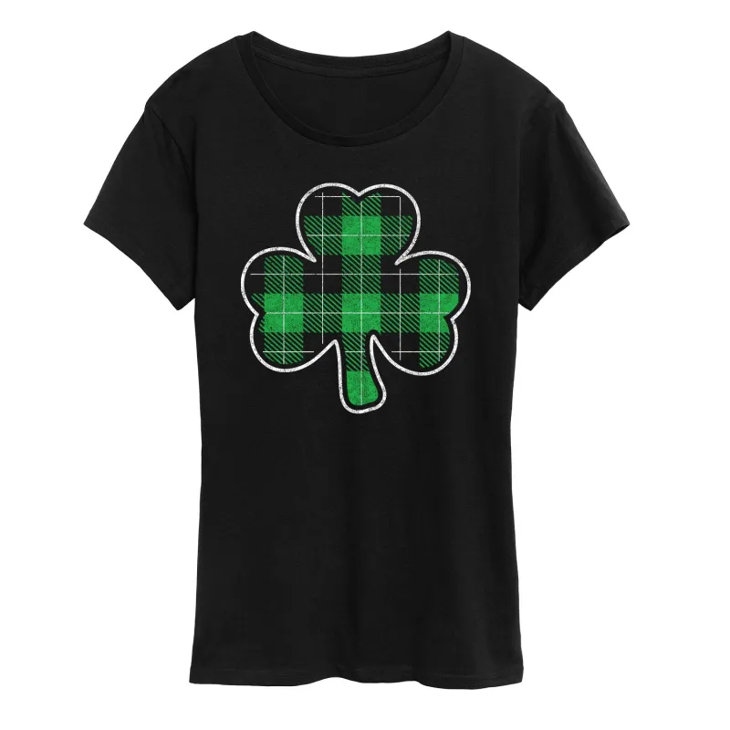 Instant Message - Plaid Shamrock - Women's Short Sleeve Graphic T-Shirt made by Zulily