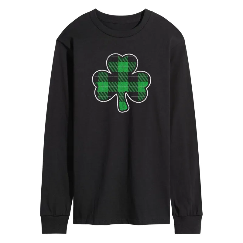 Instant Message - Plaid Shamrock - Men's Long Sleeve Graphic T-Shirt made by Zulily