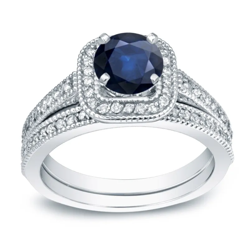 Auriya 14k Gold 2/5ct Blue Sapphire and 3/5ctw Diamond Engagement Ring Set sold by Zulily