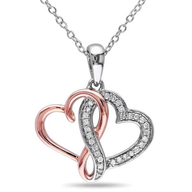 Miadora Two-tone Sterling Silver 1/6ct Diamond Interlocking Heart Necklace sold by Zulily