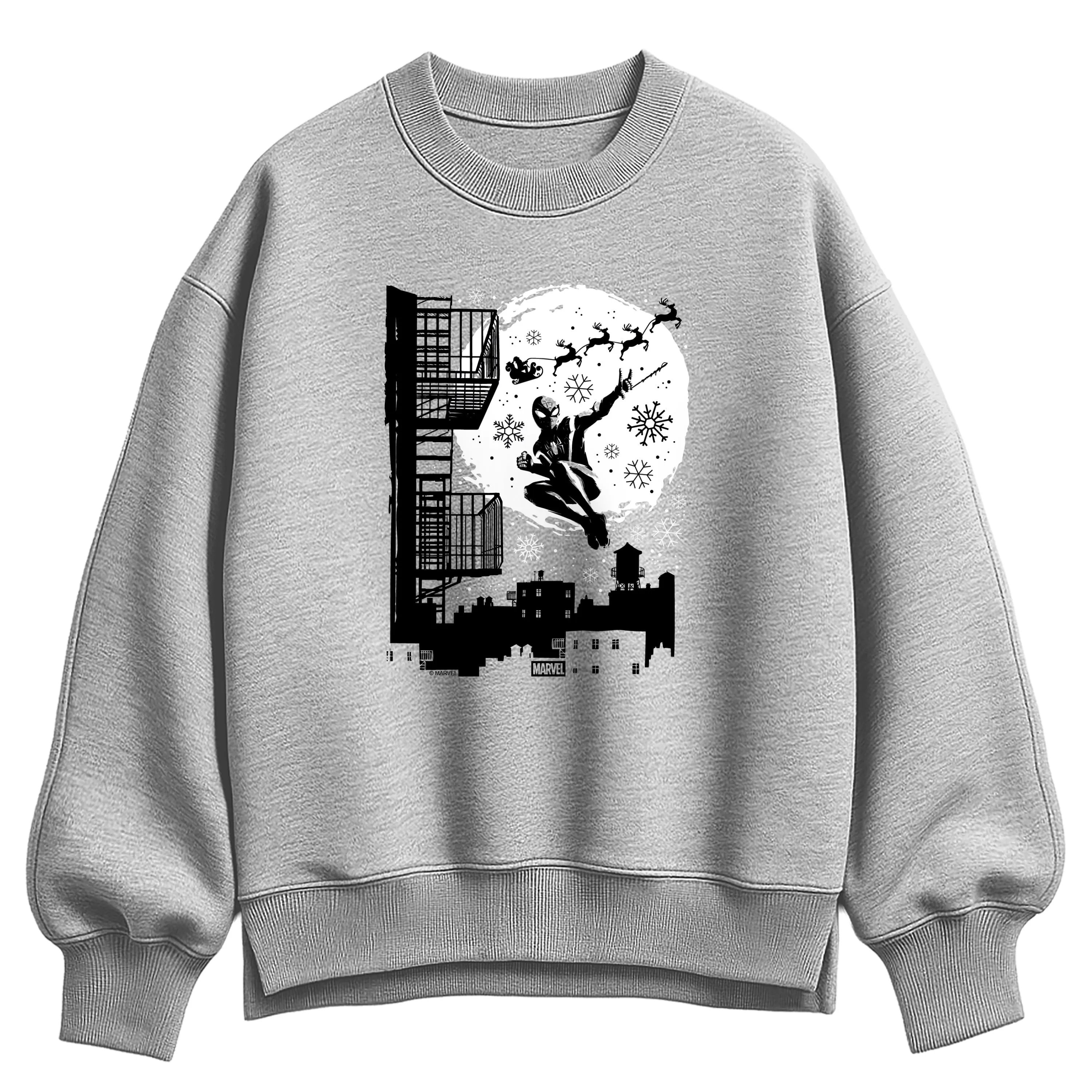 Marvel - Miles Santa Sky Scene - Ladies Oversized Fleece Crew Sweatshirt sold by Zulily