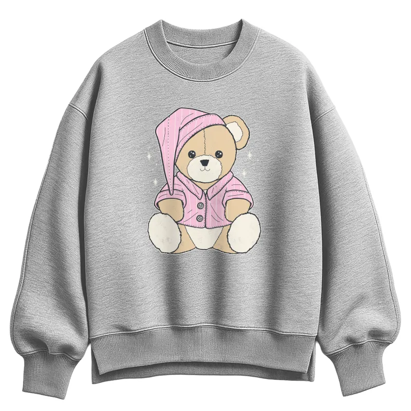 Instant Message - Teddy Bear In PJs - Ladies Oversized Fleece Crew Sweatshirt sold by Zulily