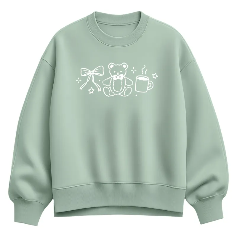 Instant Message - Teddy Bow Coffee - Ladies Oversized Fleece Crew Sweatshirt sold by Zulily