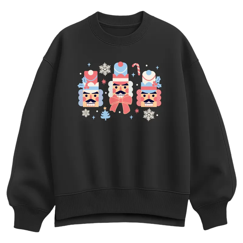 Instant Message - Winter Nutcracker Heads - Ladies Oversized Fleece Crew Sweatshirt sold by Zulily